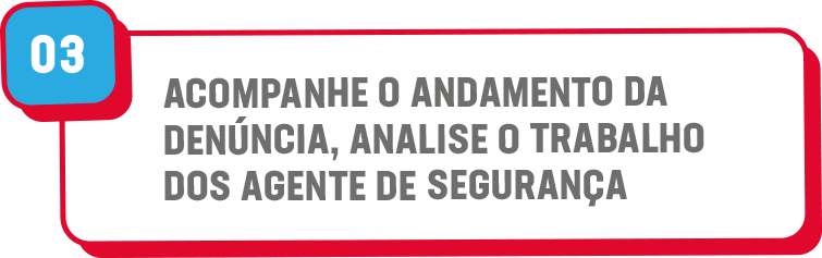03. ACOMPANHE O ANDAMENTO DA DENÚNCIA, ANALISE O TRABALHO DOS AGENTE DE SEGURANÇA